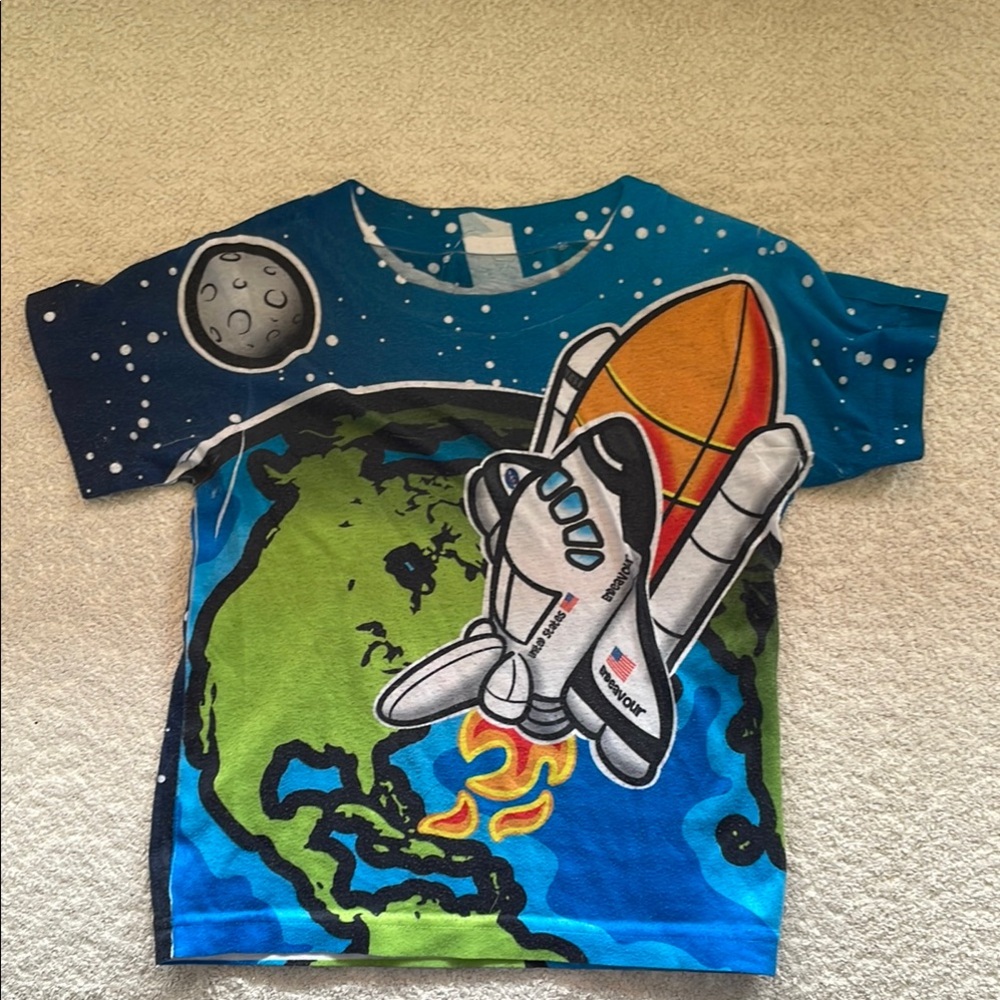 Space Adventure Kids T-Shirt - Blue and Green